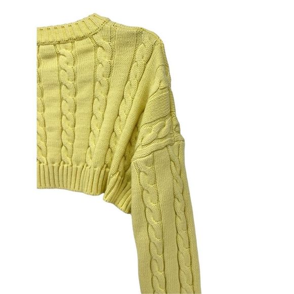 Twik Cropped Knit Sweater Cableknit O/S Pastel Yellow Crewneck Pullover Academia - Picture 8 of 8